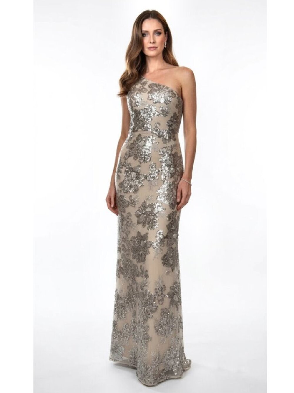 Vince Camuto Metallic Sequin One-shoulder Gown